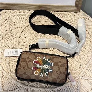 Coach Brown and Black Crossbody Bag with Multicolor Logo